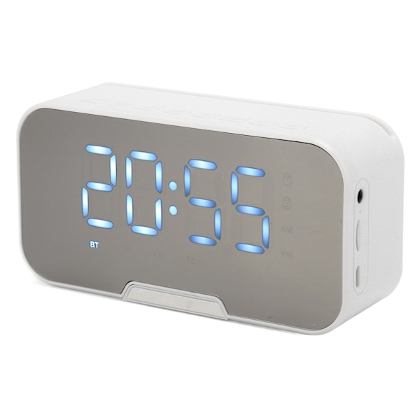 Bluetooth-högtalare med digital väckarklocka, temperaturvisning, röstmeddelande, FM-radio, spegelväckarklocka, vit