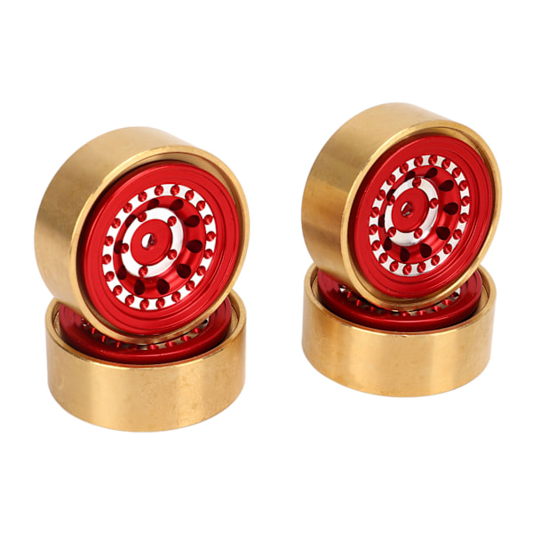 4 stk RC Beadlock Hjul Profesjonelt Aluminium Legering Messing RC Hjul Vektblokk for Watchman FMS FCX24 1/18 1/24 RC Bil Rød