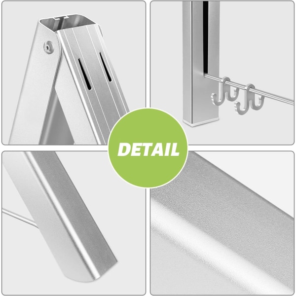 Sammenleggbar veggmontert klesstativ (sølv), uttrekkbar vegghenger i aluminium Krok Plassbesparende for stue, soverom, bad, balkong