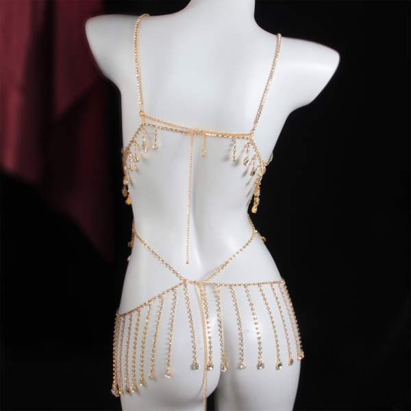 Butterfly Tassel Body smykker Sexet Rhinestone Justerbar Crystal Body smykker guld