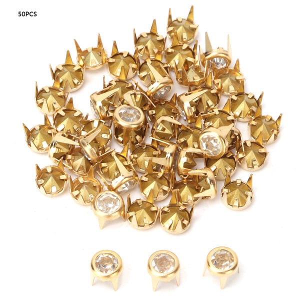 Värikkäät pyöreät kristalli strassit - 50 kpl, 6 mm - askartelukoristeet (kulta)