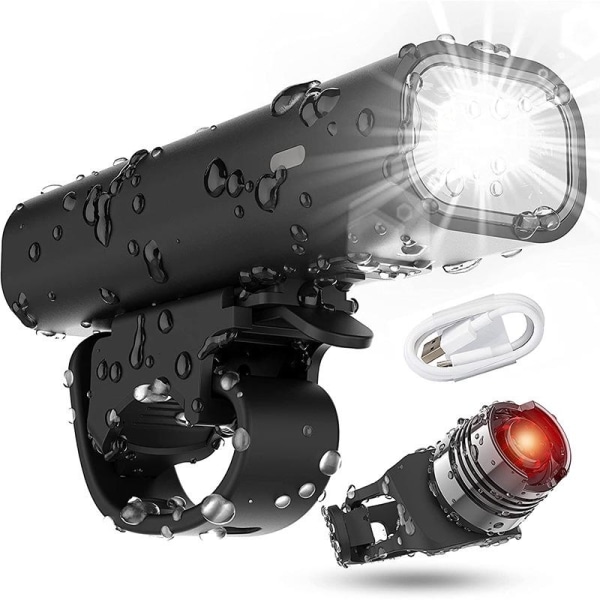 Cykelljusgrupp (ljusgrupper fram och bak), LED-cykelljus, 2 ljuslägen, USB laddningsbar, vattentät, 400 lumen