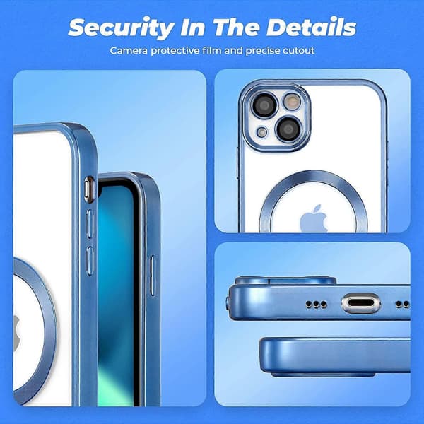 Case for iPhone 14, iPhone 14 (6.1 inch) Mobile Phone Case Compatible with Wireless Charging, Blue Edge Electroplated Soft TPU Shockproof Case for iPho