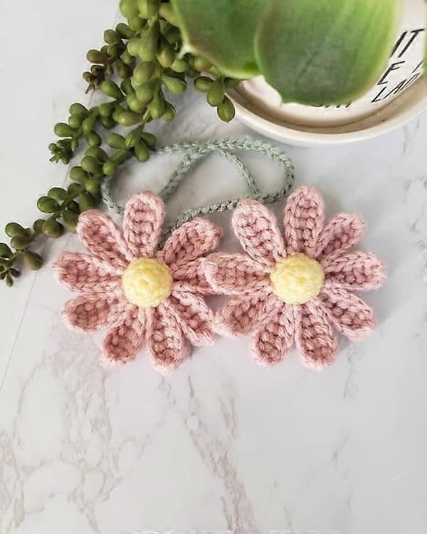 Crochet Daisy Car Accessories Hanging Charms for Rearview Mirror