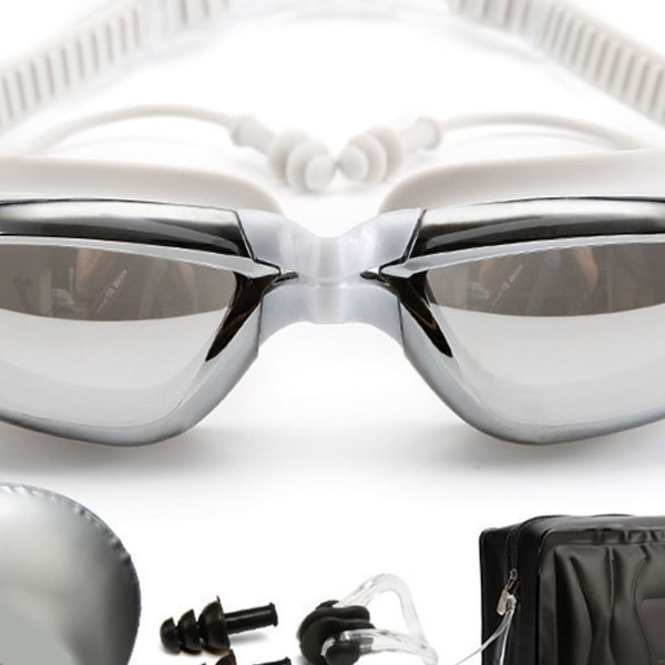 Svømmeudstyrssæt - Anti-dug, Anti-UV-briller, næseklemme, ørepropper og hat