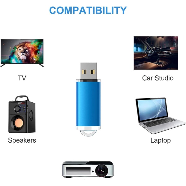 USB-flashdrev 64GB pakke 3 USB-flashdrev med stor kapacitet USB 2.0 nøglering Memory Stick-lagerdisk til Windows, PC, Ipad, optager, Linux