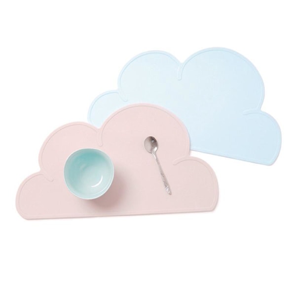 2 stk (rosa+blå) silikonunderlag for barn, sklisikker vanntett og vaskbar søt skyformet bordmatte for småbarn