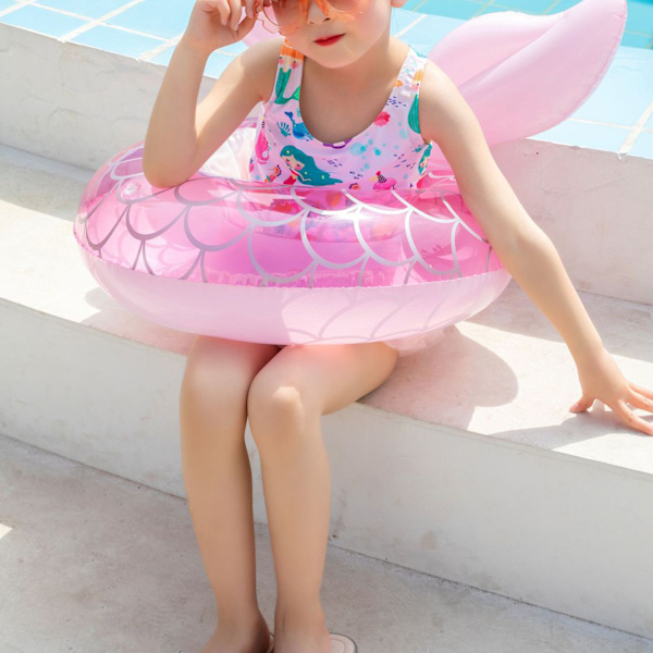 Oppustelig Flyderingsbadering i PVC, Tykkere, Pink Fiskestjert Form, Pool Float Tube Ring til 3-8 År Gamle