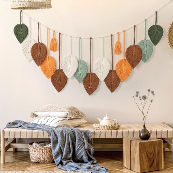 Väggbonad Stort Löv Väggbonad Boho Vävd Väggbonad för Sovrum Barnrum Heminredning