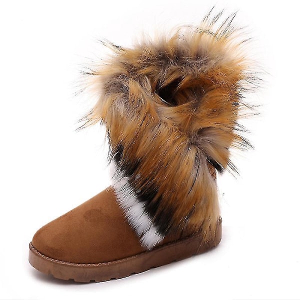 Faux Fur Winter Ankle Boots for Women - Slip On, Flat, Suede41 Yellow