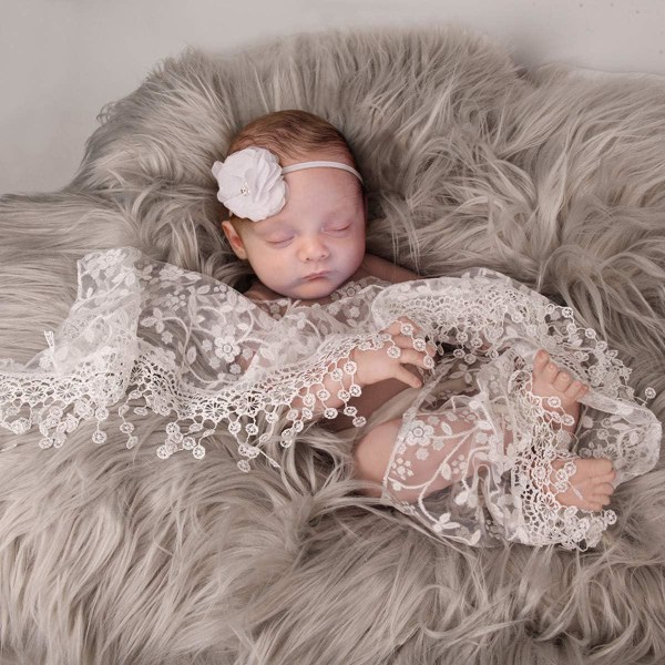 Baby rekvisita 3 st ljusgrå + vit baby fluffig filt + nyfödd wrap + blomma pannband set pojkar flickor DIY fotografi outfits