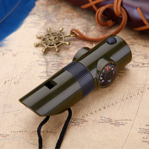 7 i 1 4 STK ABS Militærgrønn Lett Praktisk Camping Survival Multifunction Whistle