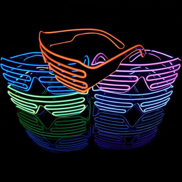 Neon Rave lasit (vaaleanpunainen+sininen) langalla vilkkuvat LED-aurinkolasit valaisevat DJ-asut juhliin, 80-luku, EDM, Halloween