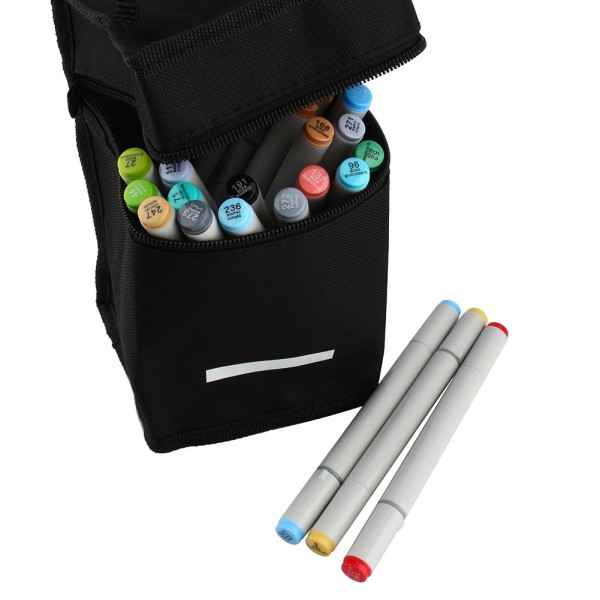 Dobbeltsidig Sketch Marker Pen Sett - 36 livlige farger med svart blyantpose