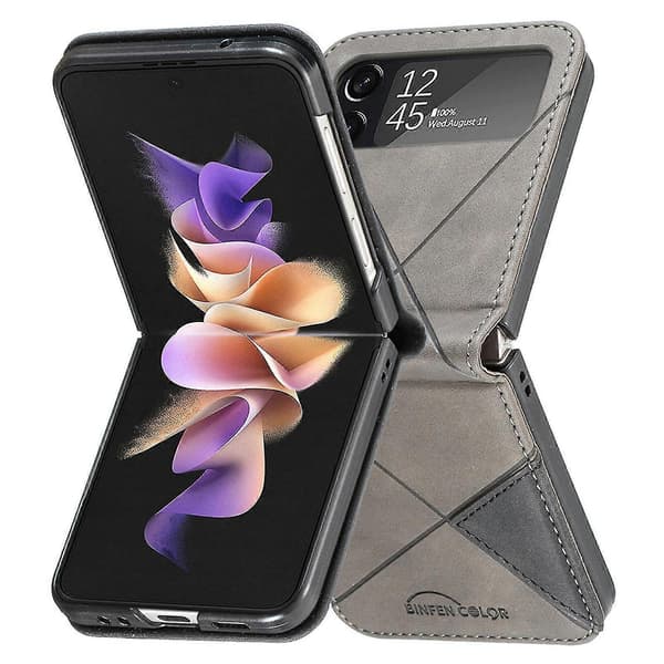 Geometric Pattern Case Compatible With Samsung Galaxy Z Flip 4, Hard PC Frame + Shockproof PU Leather Cover