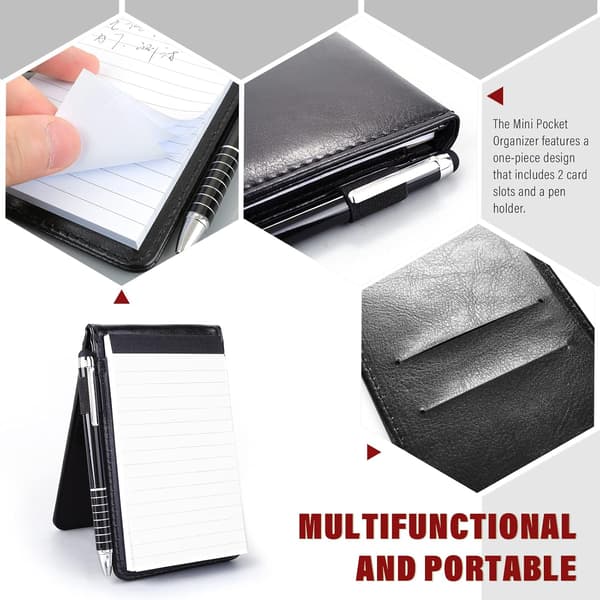 Notesbog med omslag/binder, notesbog med pen, bærbar notesbog med læderomslag, lomme notesbog, miniature notesbog