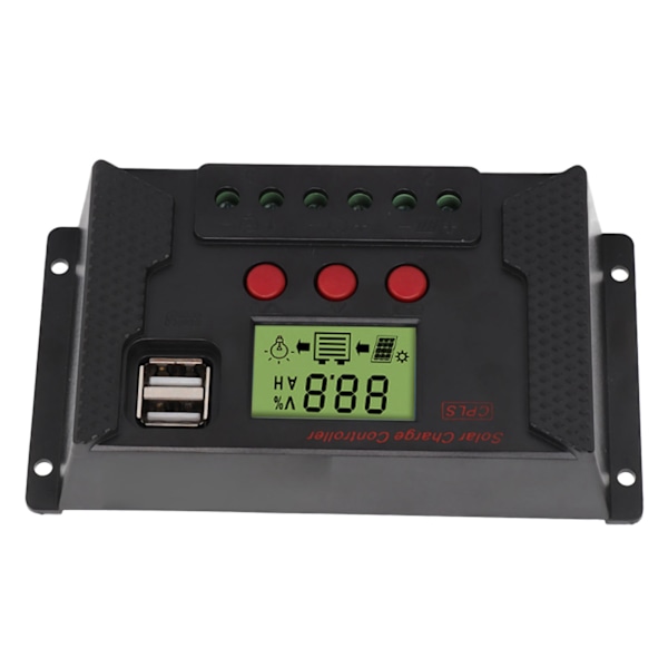 Solcellecontroller PWM 12V 24V Automatisk Tilpasning LCD Display USB Port Solregulator 20A