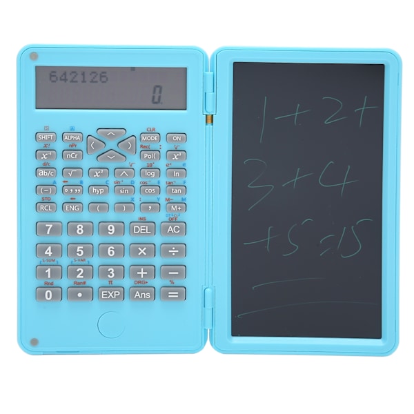 Lommeregner med notesblok, bærbar, 10 cifre LCD-display, videnskabelig lommeregner til skole, kontor, møder og familie, lyseblå