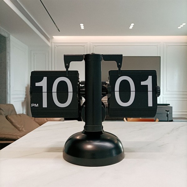 Nøyaktig mekanisk digital flip-klokke - stille bordklokke for stue og arbeidsrom (helsvart) Black