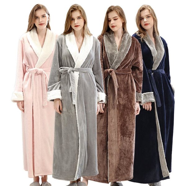 Damebadekåpe Høst og vinter Yupao brodert LOGO skjønnhetssalong SPA svettebutikk pyjamas nattkjole, marineblå, L