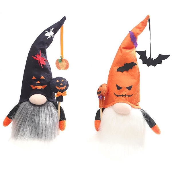 2 kpl Halloween Gnomes Pehmo Decor Käsintehdyt ruotsalaiset tontut, joissa on valoa