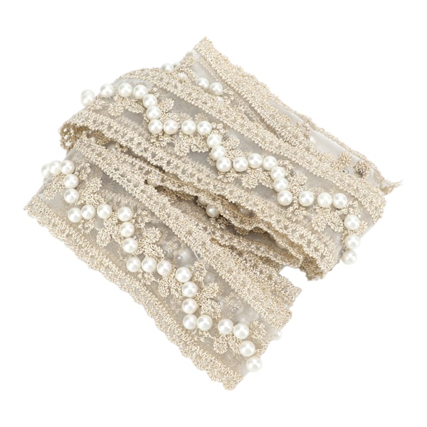 Spetsband 2 meter Elegant Pärlmodell Klart Mönster Beige DIY Tillverkning Mjuk Hudvänlig Sömnadstyg för Dekoration