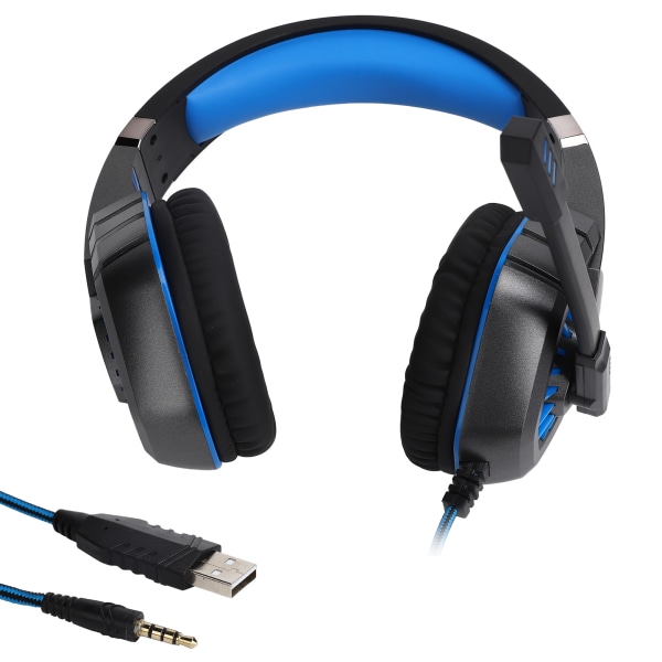 Kablet spillehovedtelefon med LED-lysmikrofon Computerspil Headset Plug and Play (blå sort)