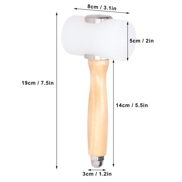 Læderudskæringshammer - Håndlavet læderhammer i nylon med træhåndtag (primær farve, dobbelt hoved)
