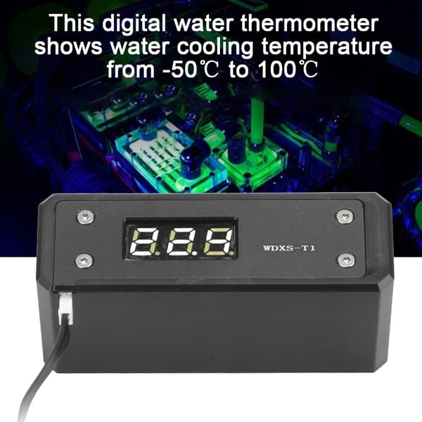 Vandkøling Digitalt Termometer G1/4 Sort Panel Rød Blå Grøn Hvid Display (Sort Panel Hvid Display)