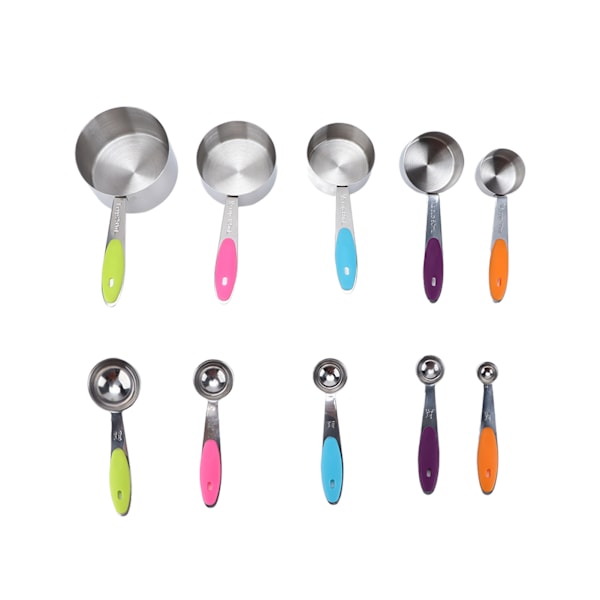 10Pcs/Set Stainless Steel Spoon Kitchen Baking Tools with Silicone Handle Removable Buckle