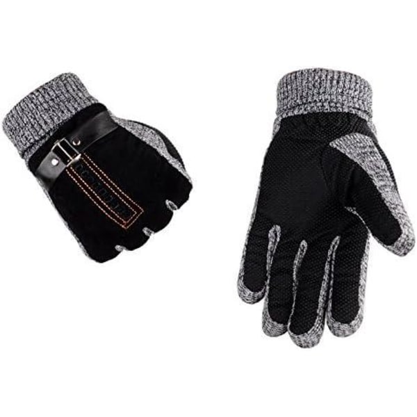 Miesten hanskat, paksu mokkanahka, kosketusnäytöllinen talvikäsineet (fleecevuorattu) (musta)