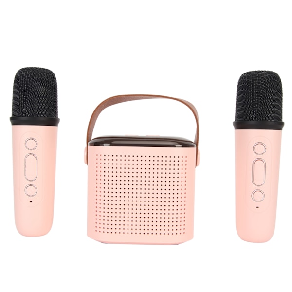 Mini Karaoke Maskin Stereo Portabel RGB Ljus Bluetooth Högtalare med 2 Trådlösa Mikrofoner för Hemmabruk Rosa