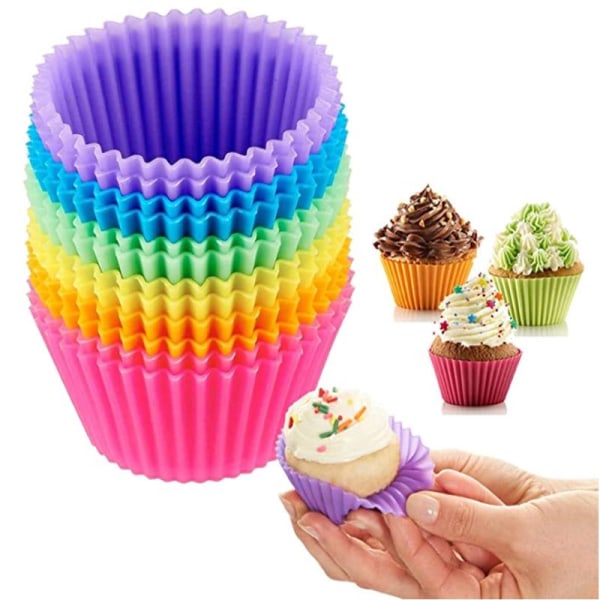 (24 kpl:n pakkaus) Molds, tarttumaton molds muffinssille Cupcake, Brownies yms -7 cm halkaisija (vaaleanpunainen/vihreä/violetti/oranssi/sininen/punainen)