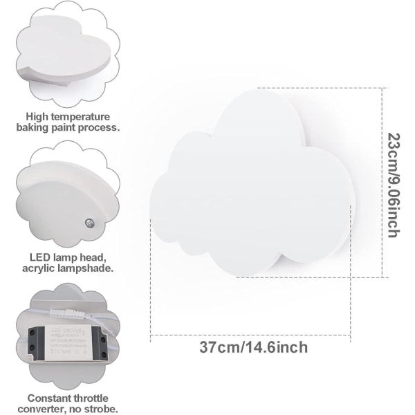 Cloud Light Wall Sconce Modern akrylskærm med integrerede LED-lys til børns soveværelse varm hvid belysning
