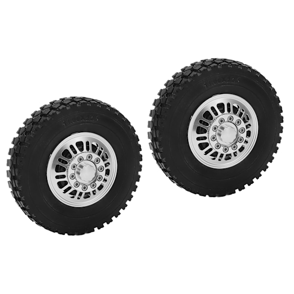 2 kpl RC-auton renkaat Etupyörän laakerit Hopea Alumiiniseosvanteet Mustat Kumirenkaat Tamiya 1/14 Kaatolava-autolle