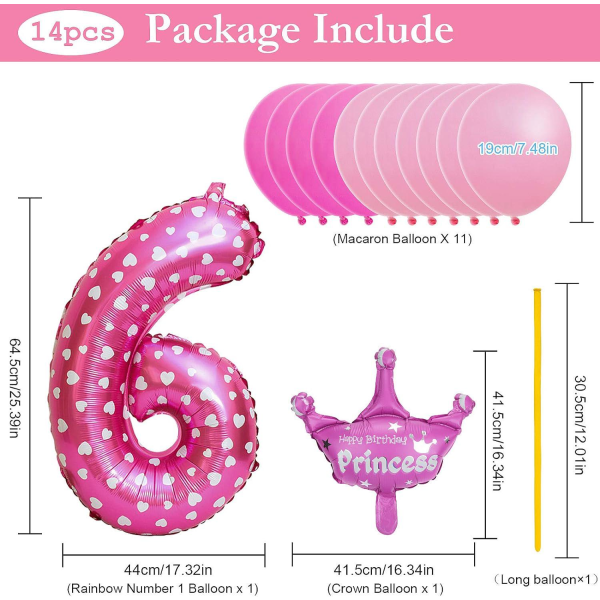 32 tommer gigantiske tal balloner, helium nummer ballon dekoration til fester, fødselsdage (pink nummer 6)