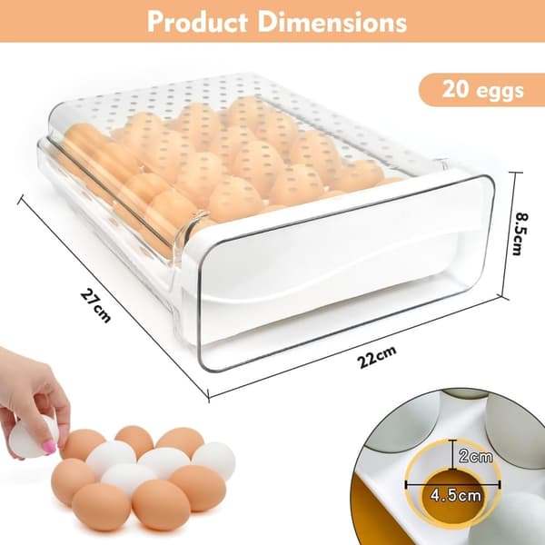 Høykvalitets Eggboks i PP+PET-plast - 24,5x12x7cm Eggoppbevaring Kjøleskap Eggboks Rommer 20 Egg