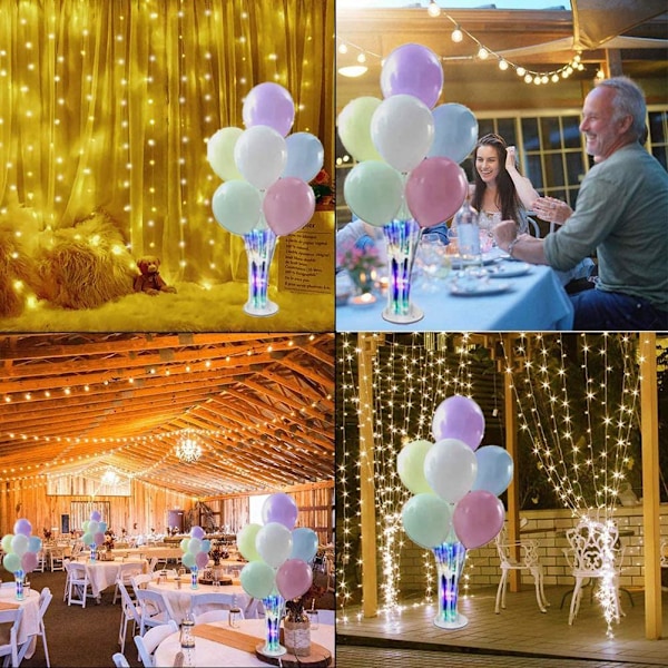 Ballongstativsett med fargerik LED-belysning i plast, ballongstativbrakett, ballongstenger for bursdagsfest og bryllupsdekorasjon