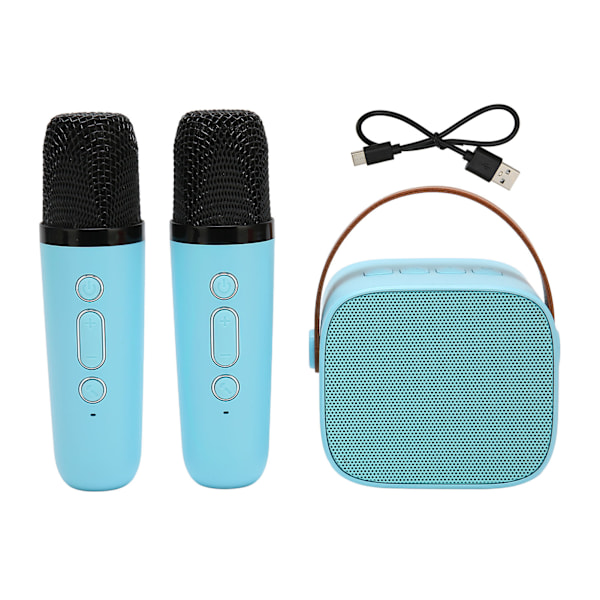 Karaokemaskin Multifunktionell Stereo Ljud Portabel Bluetooth Högtalare med 2 Trådlösa Mikrofoner för Hemmabjudning KTV Blå