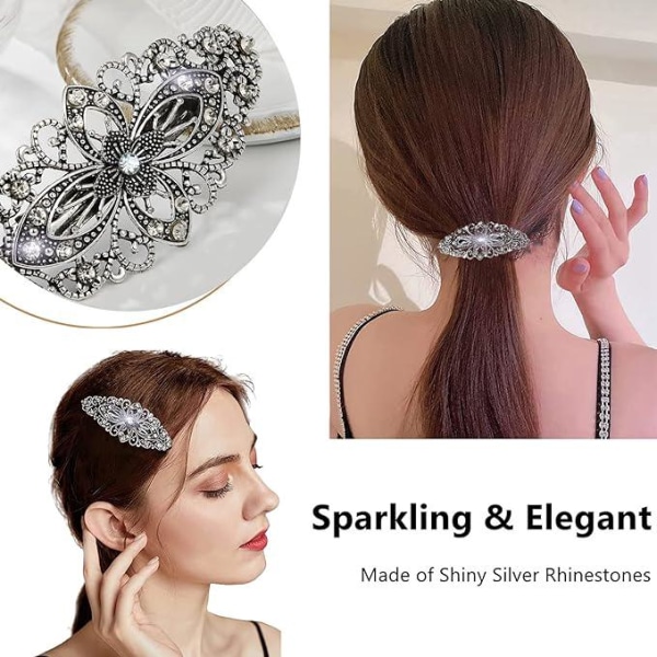 Vintage blomma hårklämma, kvinna hårklämma smycken, gnistrande silver håraccessoarer, kvinna kristall handtag