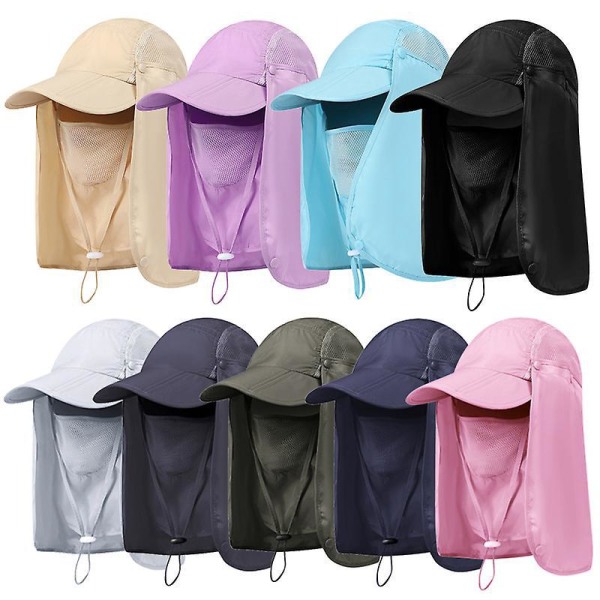 2-Pack avtakbare solskjermhatter med 3-i-1 full ansiktshatt, anti-UV-beskyttelse, pustende, hurtigtørkende for utendørs fiske og fotturer (farge: marineblå)