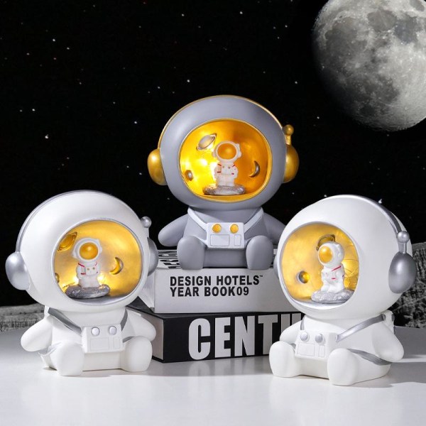Vit 17x15 cm tecknad astronaut nattlampa astronaut harts prydnad kreativ barnfödelsedagspresent drop box