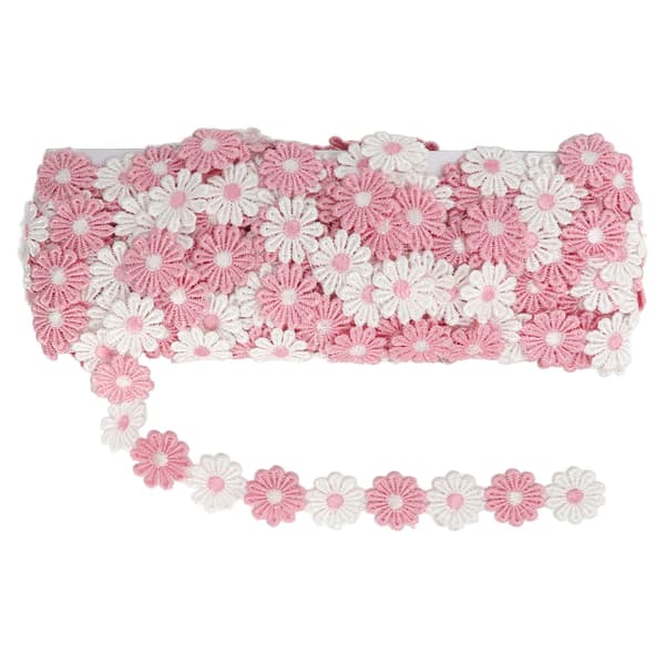 Daisy-lapper 15 Yards Polyester Søt Rosa Hvit Blomst Bred Anvendelse Blomsterlapper for Søm Broderi DIY