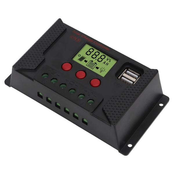 Solcellecontroller PWM 12V 24V Automatisk Tilpasning LCD Display USB Port Solregulator 20A