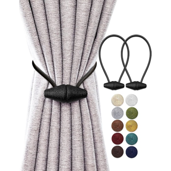 Svart-magnetisk gardinbånd med oppgradering, større magnet, 2-pack 40 cm draperi for innendørs og utendørs gardiner