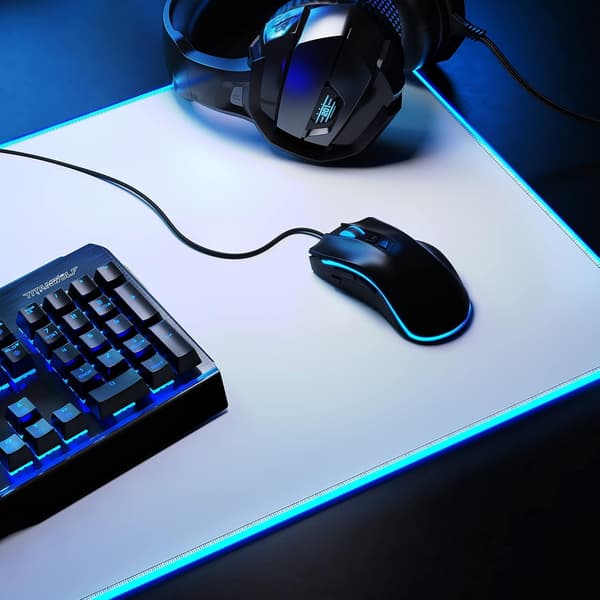 RGB Gaming Mouse Pad - 800x300 mmx4mm Large - LED Multicolor - 14 Lighting Modes - Washed - White