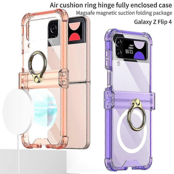 Magnetic Magsafe Case Compatible with Samsung Galaxy Z Flip 4, Clear Tpu Full Coverage Case with Ring Holder & Hinge Protection