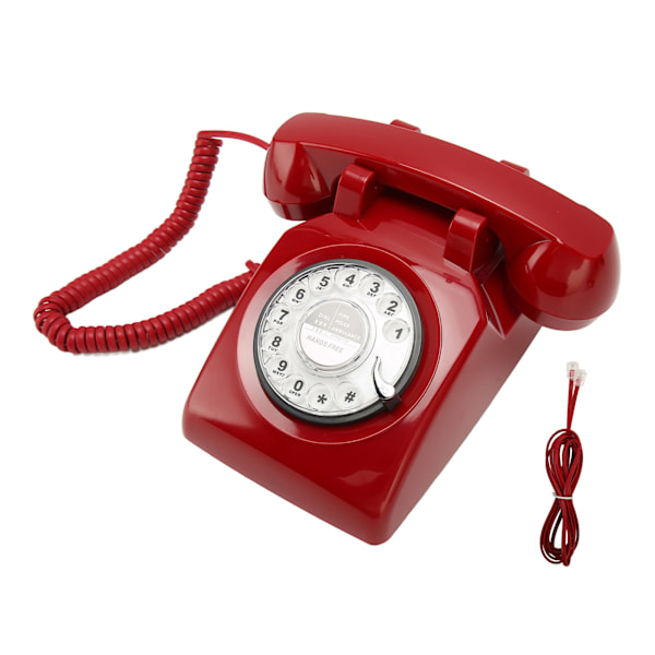 Retro Roterende Telefon Gammeldags Vintage Fastnet Telefon med Mekanisk Ringetone Højttaler til Husholdning Kontor Hotel Rød
