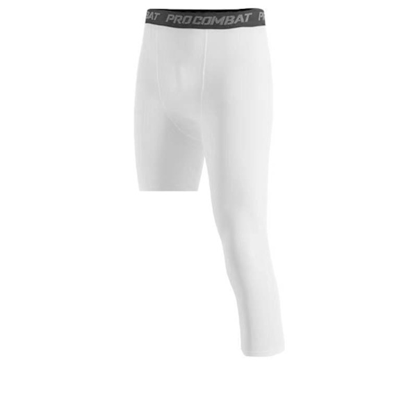 Träningstights Elastiska Fitness Kompressionsbyxor Sport Snabbtorkande Byxor för Löpning Kroppsskulptering Vit Vänster Lång Höger Kort M