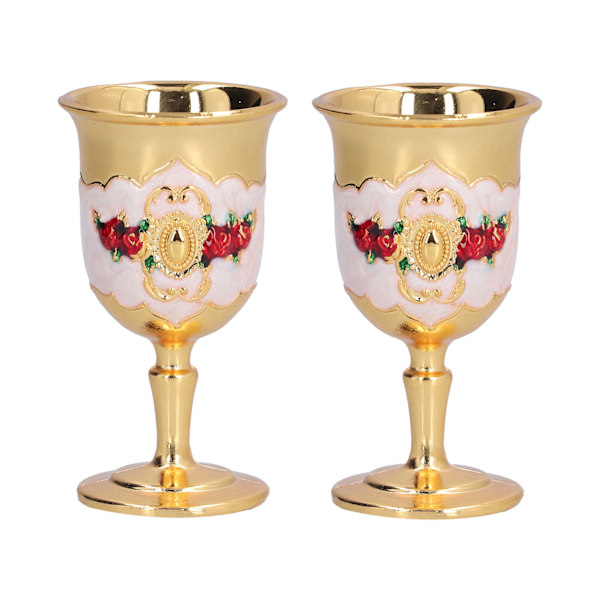 2 kpl Metalliastiat Hieno maalattu kukkakuvio Vintage Court -tyylinen viinilasi baarijuomaastioihin GiftGold, valkoinen